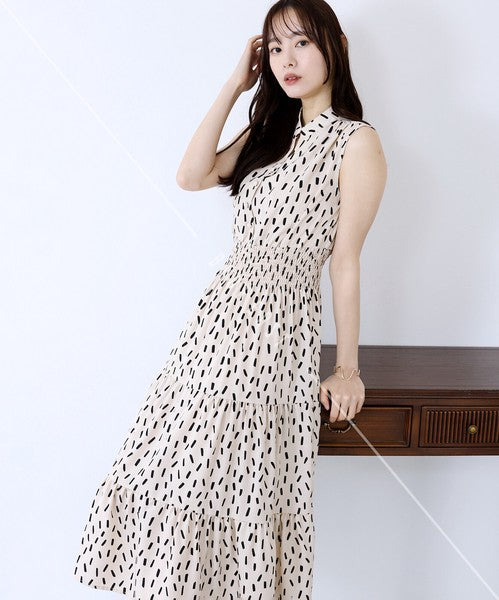 Casual Dress Floral Pattern Sleeveless Stand-up Collar Polka Dot Cool Touch