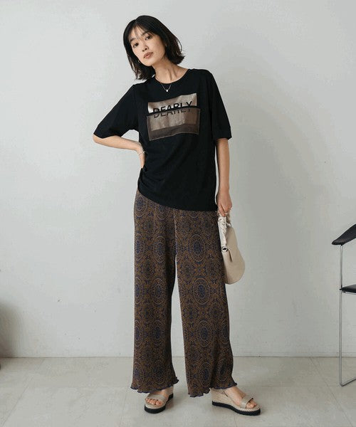 Foil Box Logo T-Shirt◇Design T-Shirt with Foil Logo Layered with Organza
