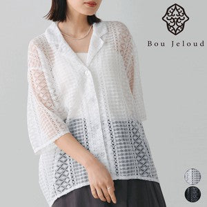 Geometric Lace Short Sleeve Shirt◇Sheer Lace Shirt with a Relaxed Silhouette