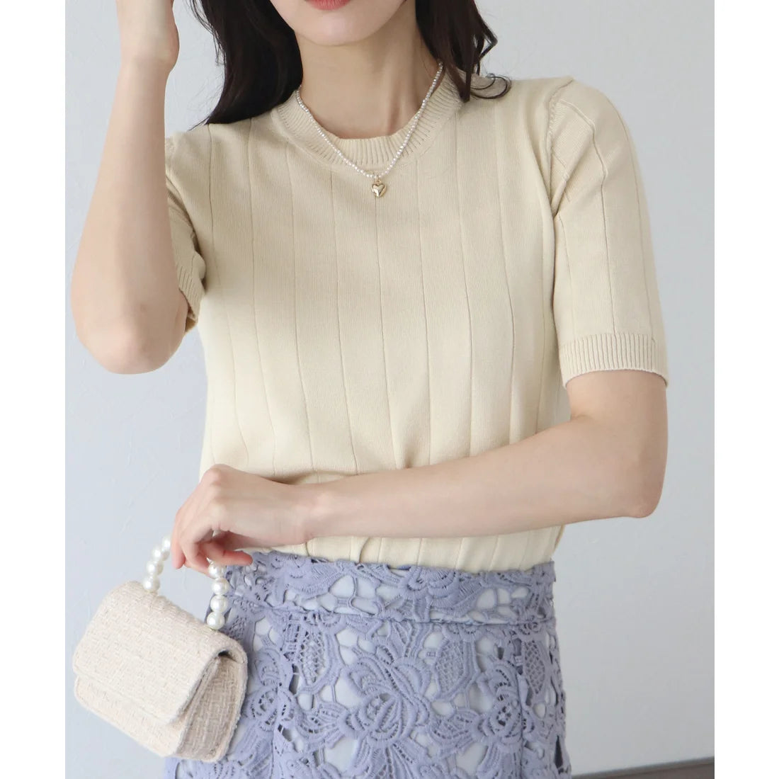 Sweater/Knitwear Summer Knit Crew Neck Knit Tops 5/10 length