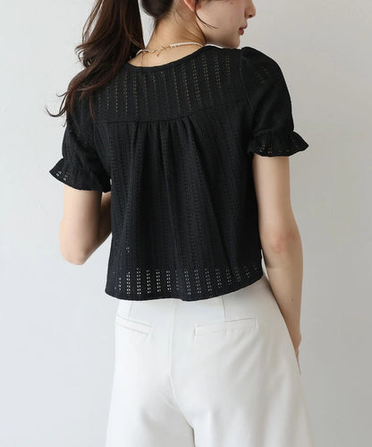 Button Shirt/Blouse Frilled Blouse Short Sleeve Square Tiered