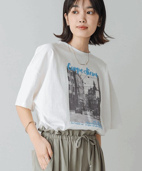 Town Photo Color Logo T-Shirt◇Oversized T-Shirt with Bold Photo Print