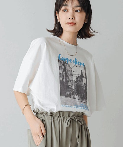 Town Photo Color Logo T-Shirt◇Oversized T-Shirt with Bold Photo Print
