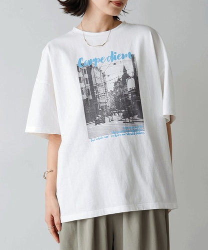 Town Photo Color Logo T-Shirt◇Oversized T-Shirt with Bold Photo Print