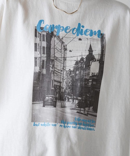 Town Photo Color Logo T-Shirt◇Oversized T-Shirt with Bold Photo Print