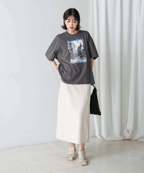 Town Photo Color Logo T-Shirt◇Oversized T-Shirt with Bold Photo Print