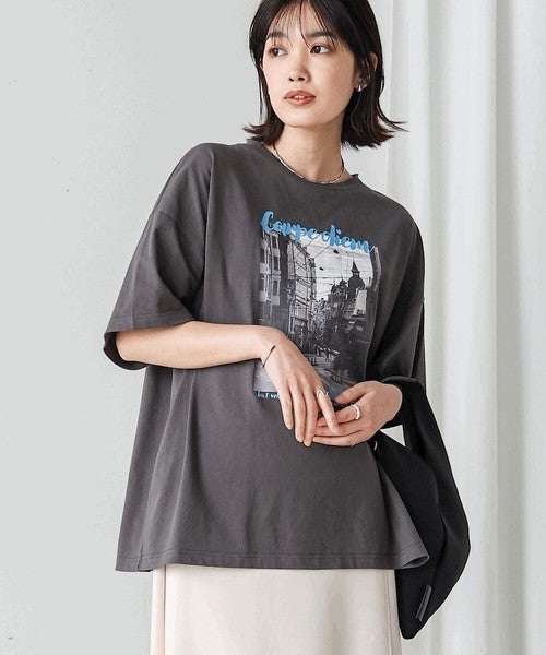 Town Photo Color Logo T-Shirt◇Oversized T-Shirt with Bold Photo Print