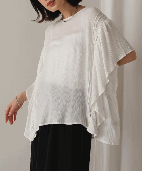 Rayon Crepe Flare Sleeve Blouse◇Rayon Blouse