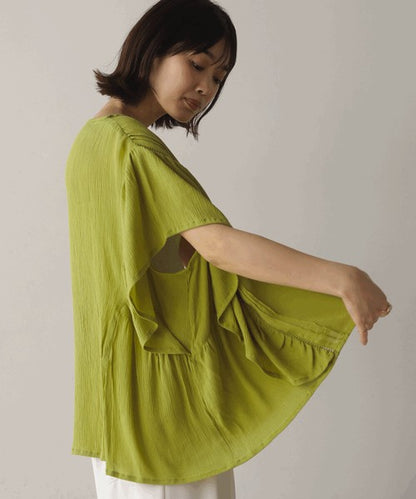 Rayon Crepe Flare Sleeve Blouse◇Rayon Blouse