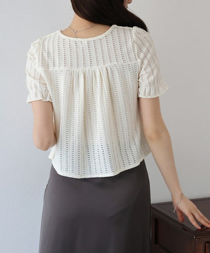 Button Shirt/Blouse Frilled Blouse Short Sleeve Square Tiered