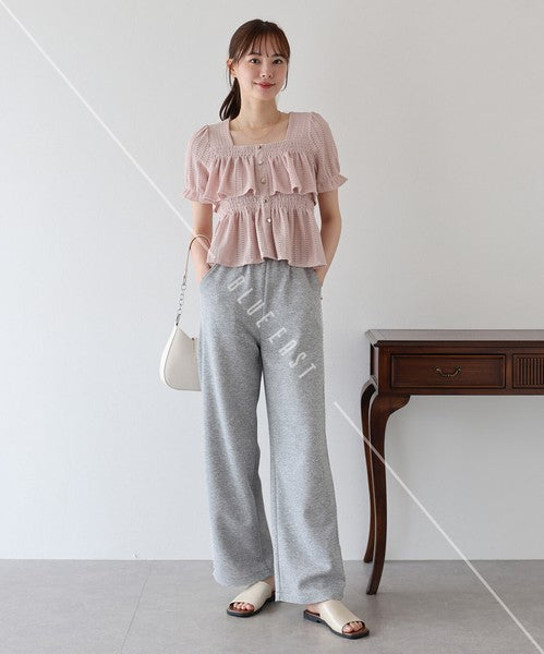 Button Shirt/Blouse Frilled Blouse Short Sleeve Square Tiered