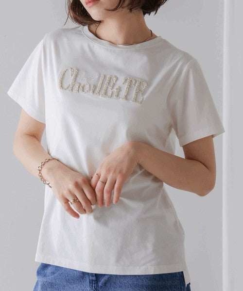 Lame Sagara Embroidery T-Shirt◇Cool-Touch Fabric Logo T-Shirt with Sagara Embroidery