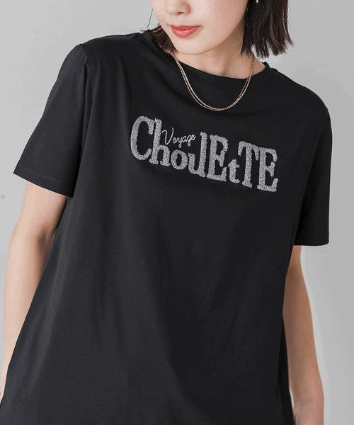 Lame Sagara Embroidery T-Shirt◇Cool-Touch Fabric Logo T-Shirt with Sagara Embroidery