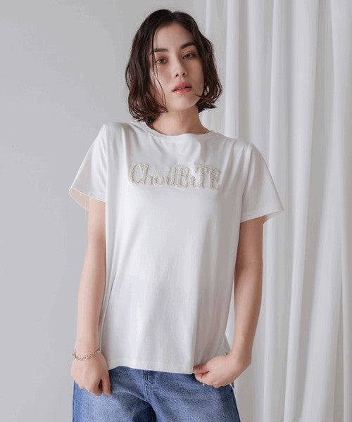 Lame Sagara Embroidery T-Shirt◇Cool-Touch Fabric Logo T-Shirt with Sagara Embroidery