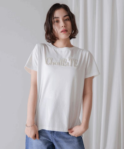 Lame Sagara Embroidery T-Shirt◇Cool-Touch Fabric Logo T-Shirt with Sagara Embroidery