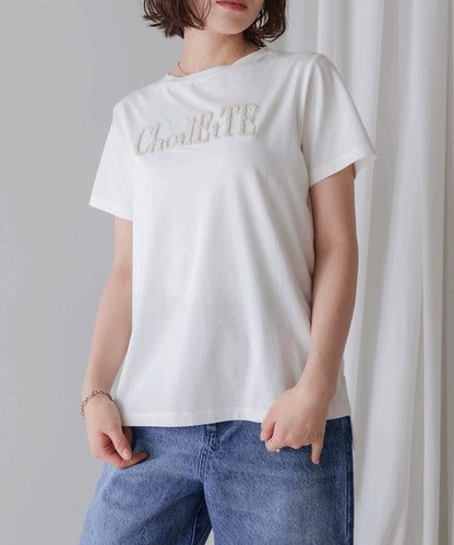 Lame Sagara Embroidery T-Shirt◇Cool-Touch Fabric Logo T-Shirt with Sagara Embroidery