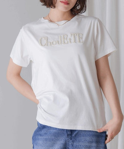Lame Sagara Embroidery T-Shirt◇Cool-Touch Fabric Logo T-Shirt with Sagara Embroidery
