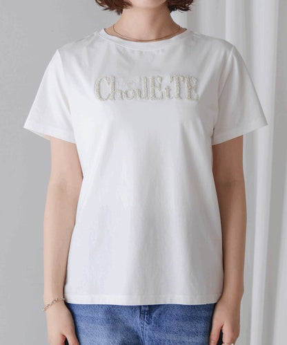 Lame Sagara Embroidery T-Shirt◇Cool-Touch Fabric Logo T-Shirt with Sagara Embroidery