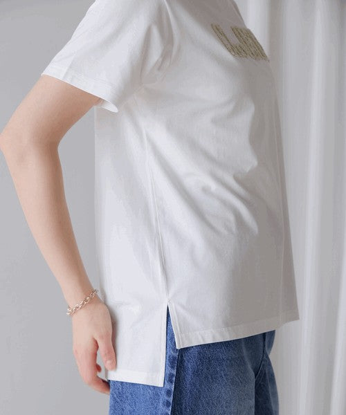 Lame Sagara Embroidery T-Shirt◇Cool-Touch Fabric Logo T-Shirt with Sagara Embroidery