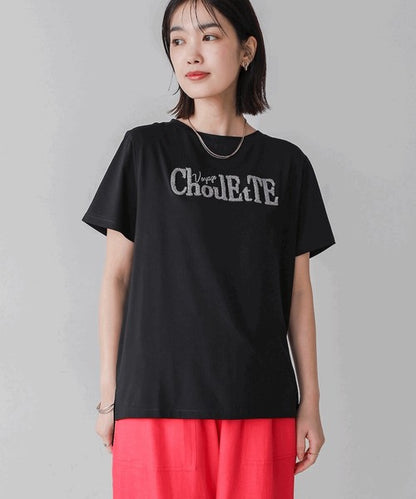 Lame Sagara Embroidery T-Shirt◇Cool-Touch Fabric Logo T-Shirt with Sagara Embroidery