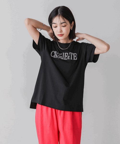 Lame Sagara Embroidery T-Shirt◇Cool-Touch Fabric Logo T-Shirt with Sagara Embroidery