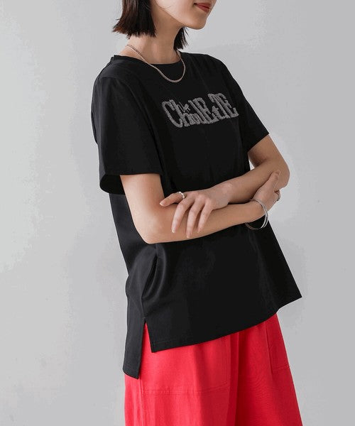 Lame Sagara Embroidery T-Shirt◇Cool-Touch Fabric Logo T-Shirt with Sagara Embroidery