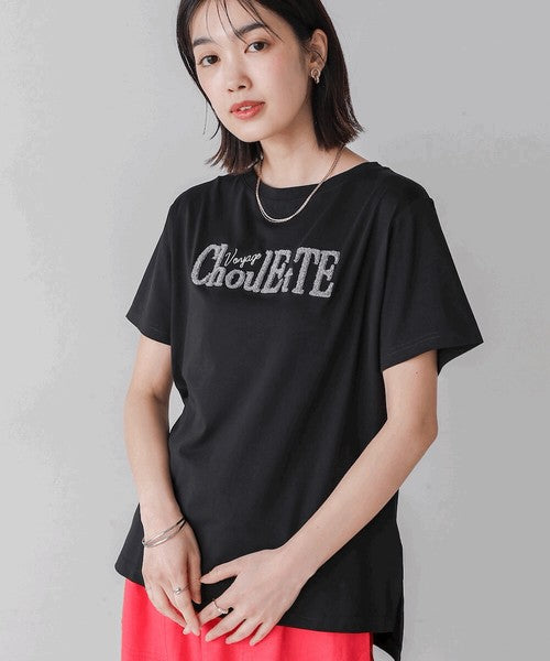 Lame Sagara Embroidery T-Shirt◇Cool-Touch Fabric Logo T-Shirt with Sagara Embroidery