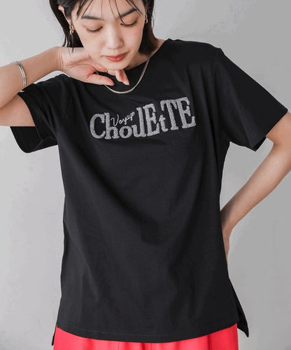 Lame Sagara Embroidery T-Shirt◇Cool-Touch Fabric Logo T-Shirt with Sagara Embroidery