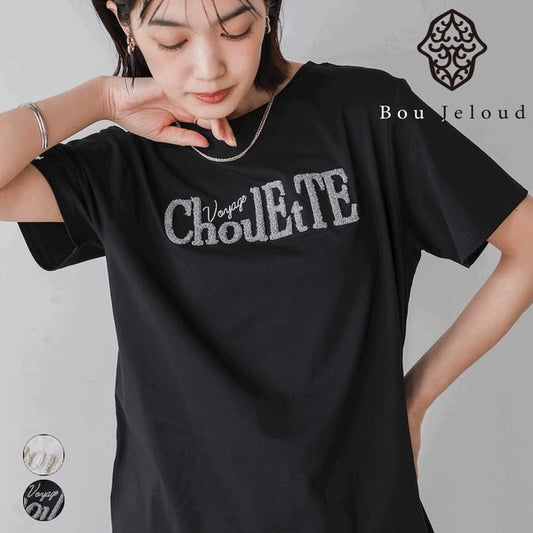 Lame Sagara Embroidery T-Shirt◇Cool-Touch Fabric Logo T-Shirt with Sagara Embroidery