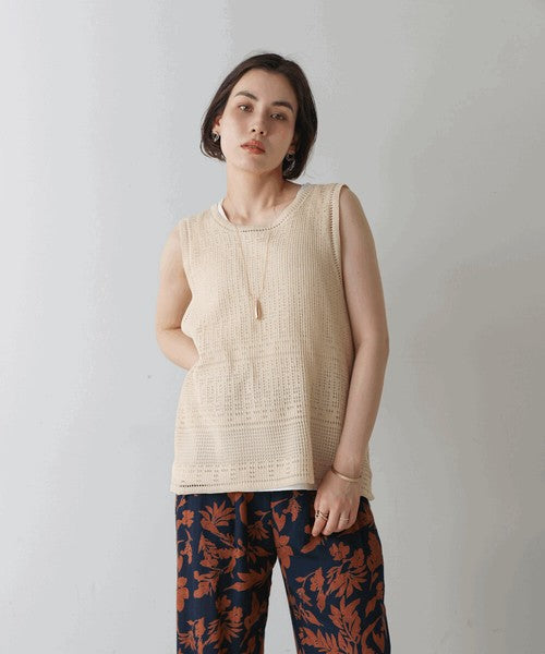 Tank Set Back Ribbon Knit◇Knit and Tank Set Item, Also Great as Separates