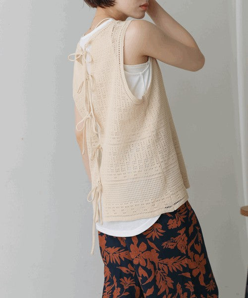 Tank Set Back Ribbon Knit◇Knit and Tank Set Item, Also Great as Separates