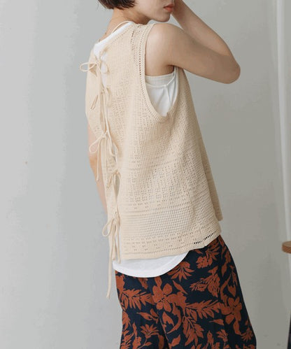 Tank Set Back Ribbon Knit◇Knit and Tank Set Item, Also Great as Separates