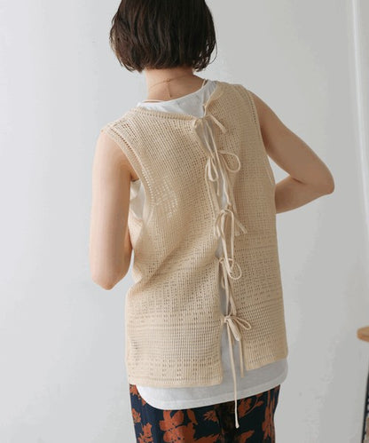 Tank Set Back Ribbon Knit◇Knit and Tank Set Item, Also Great as Separates