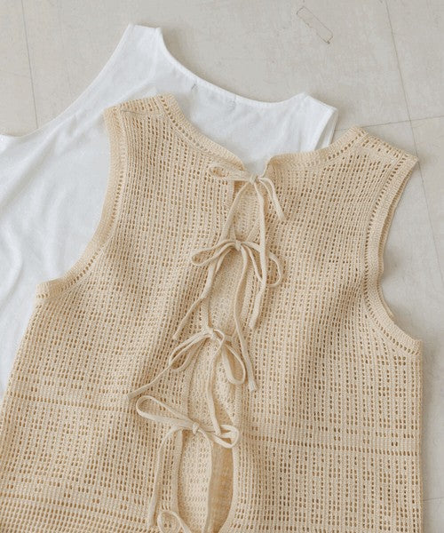 Tank Set Back Ribbon Knit◇Knit and Tank Set Item, Also Great as Separates