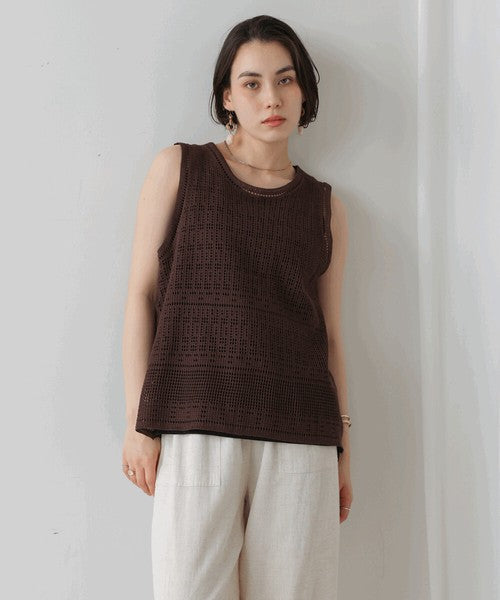 Tank Set Back Ribbon Knit◇Knit and Tank Set Item, Also Great as Separates
