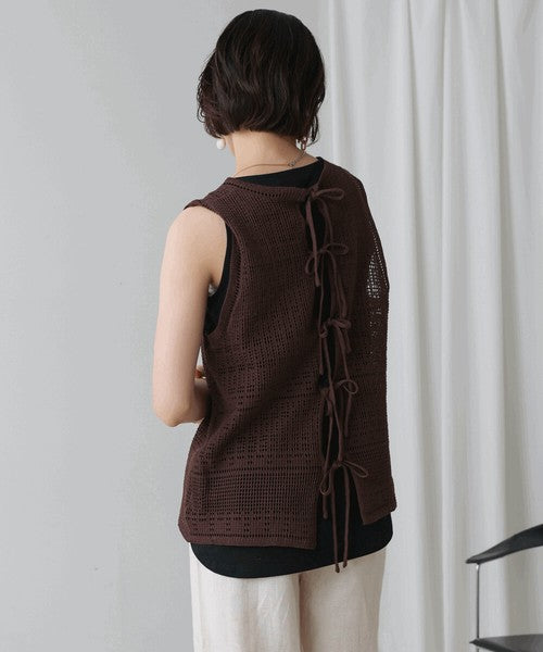 Tank Set Back Ribbon Knit◇Knit and Tank Set Item, Also Great as Separates