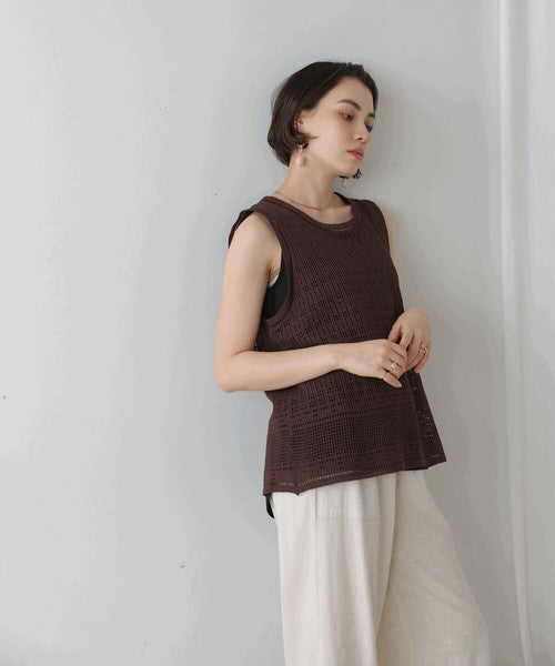 Tank Set Back Ribbon Knit◇Knit and Tank Set Item, Also Great as Separates