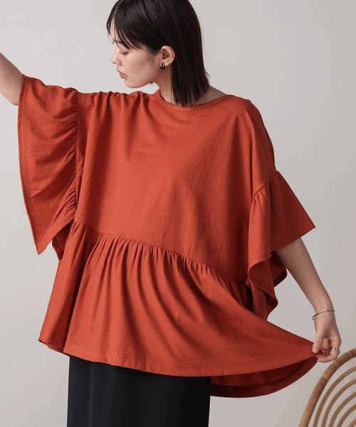 Pique Wide Gather Pullover◇Smooth Dry-Touch Pullover in Pique Fabric