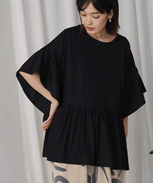 Pique Wide Gather Pullover◇Smooth Dry-Touch Pullover in Pique Fabric