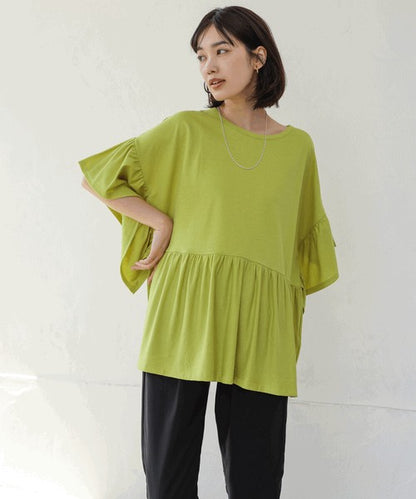 Pique Wide Gather Pullover◇Smooth Dry-Touch Pullover in Pique Fabric