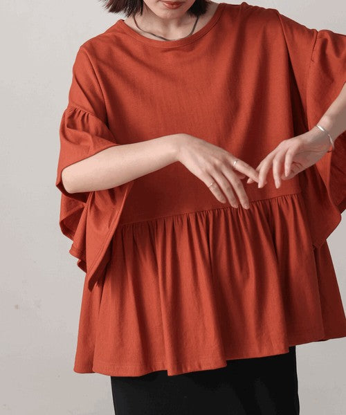 Pique Wide Gather Pullover◇Smooth Dry-Touch Pullover in Pique Fabric