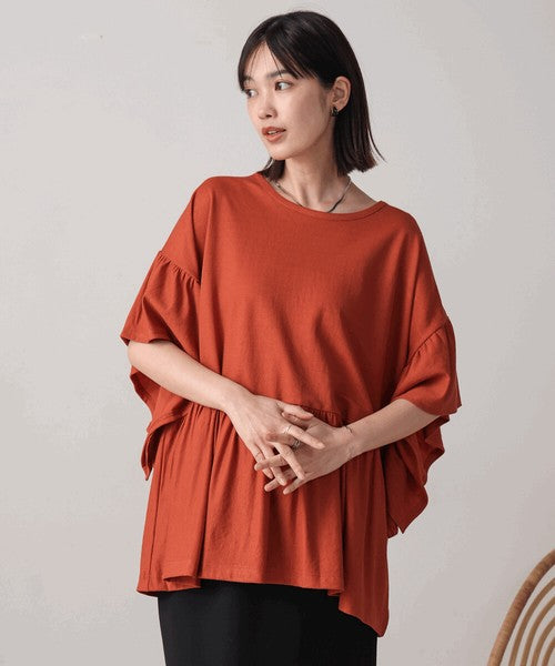 Pique Wide Gather Pullover◇Smooth Dry-Touch Pullover in Pique Fabric