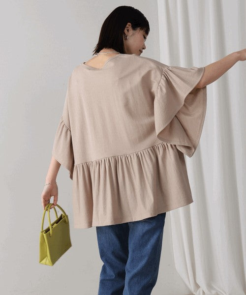 Pique Wide Gather Pullover◇Smooth Dry-Touch Pullover in Pique Fabric