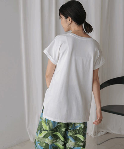 Half Rubber × Embroidery Logo T-Shirt◇Adult Casual T-Shirt with Layered Embroidery and Half Rubber Logo
