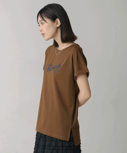 Half Rubber × Embroidery Logo T-Shirt◇Adult Casual T-Shirt with Layered Embroidery and Half Rubber Logo