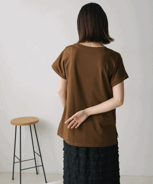 Half Rubber × Embroidery Logo T-Shirt◇Adult Casual T-Shirt with Layered Embroidery and Half Rubber Logo