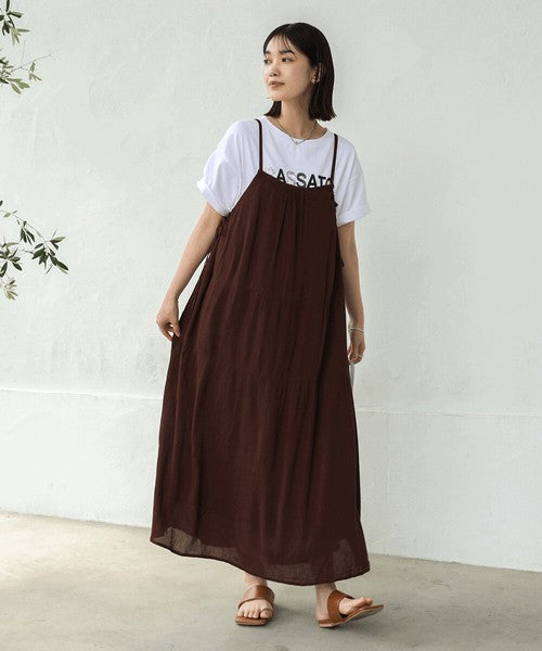 Rayon Crepe Cami Dress◇Feminine Dress with Generous Gathers
