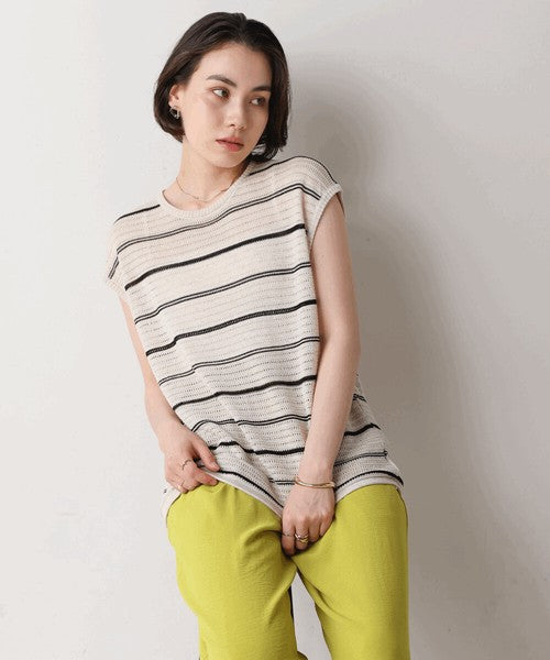 Sheer Border Knit Vest◇Elegant Striped Knit Vest