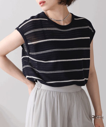 Sheer Border Knit Vest◇Elegant Striped Knit Vest