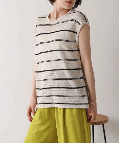 Sheer Border Knit Vest◇Elegant Striped Knit Vest
